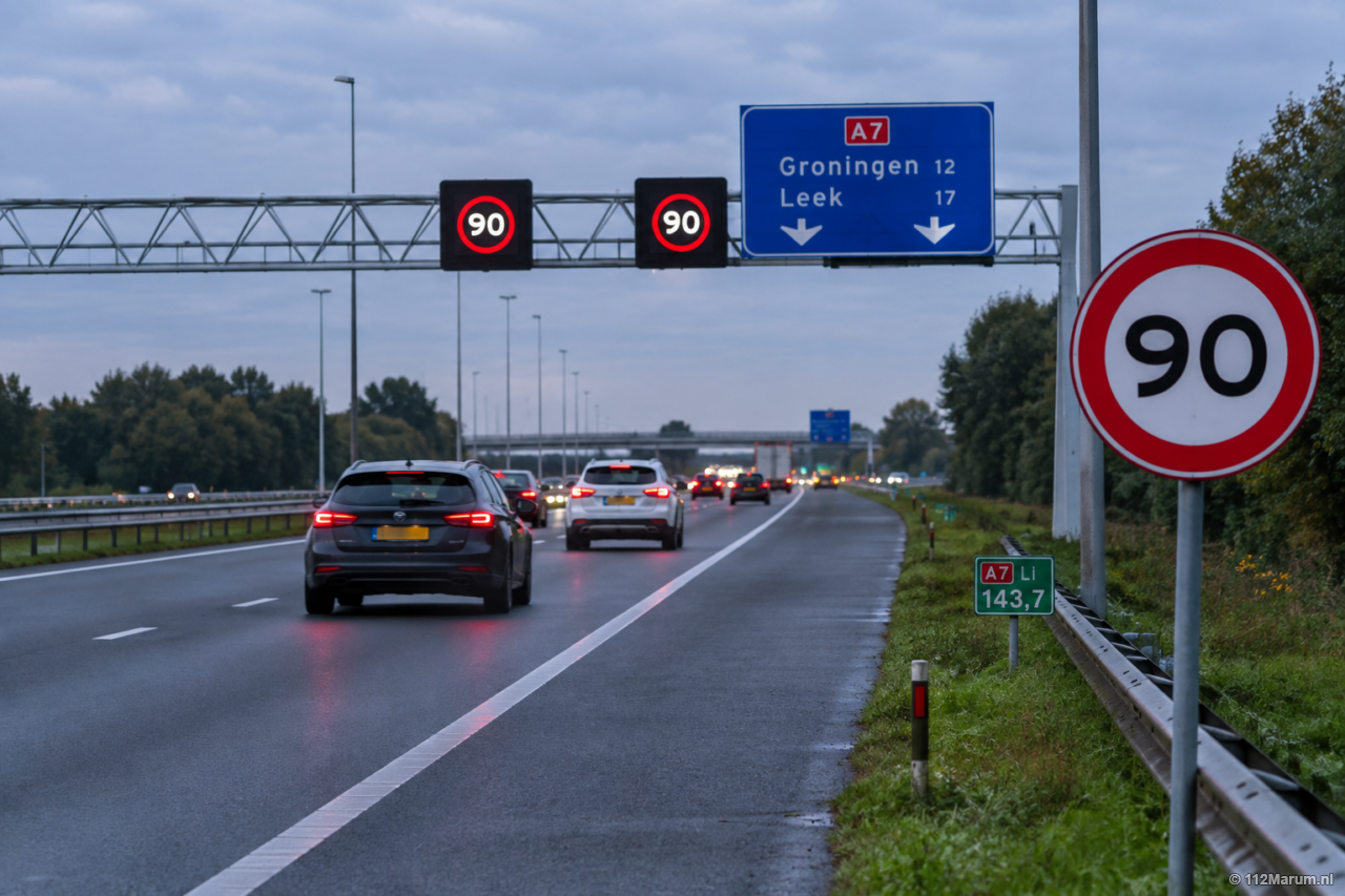 Maximumsnelheid A7 tussen Groningen en Leek voorlopig 90 km/u
