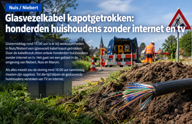 Honderden huishoudens zonder internet en tv na kabelbreuk bij Nuis