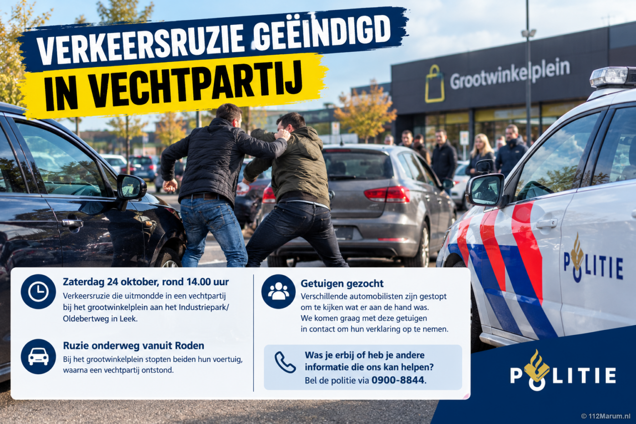 Politie zoekt getuigen van vechtpartij na verkeersruzie in Leek